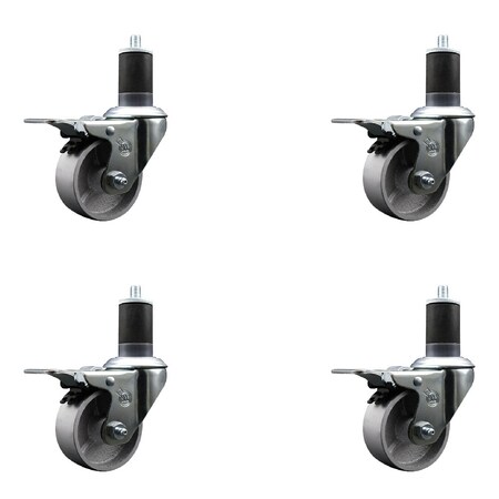 Service Caster 3'' Semi Steel Swivel 1-5/8'' Expanding Stem Caster Set Total Lock Brake, 4PK SCC-EXTTL20S314-SSS-158-4